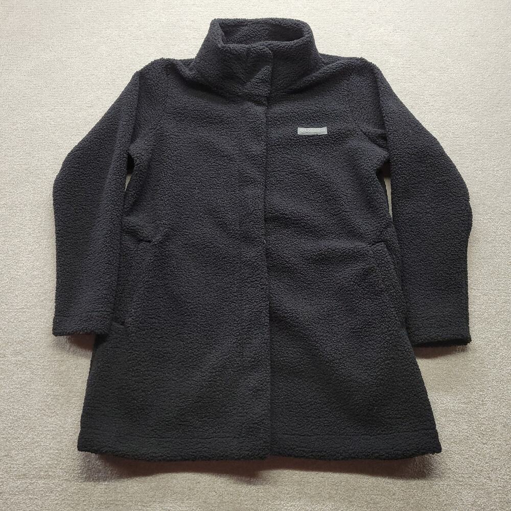 Columbia Womens XL Black Sherpa Teddy Fleece Long Coat Full Zip Jacket